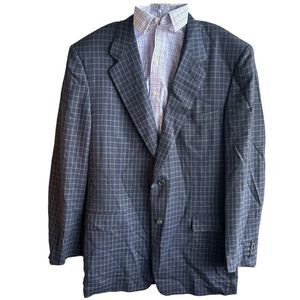 CANALI LORO PIANA MENS WOOL SPORTS COAT BLAZER 54L / 44LONG BLUE BEIGE PLAID 110